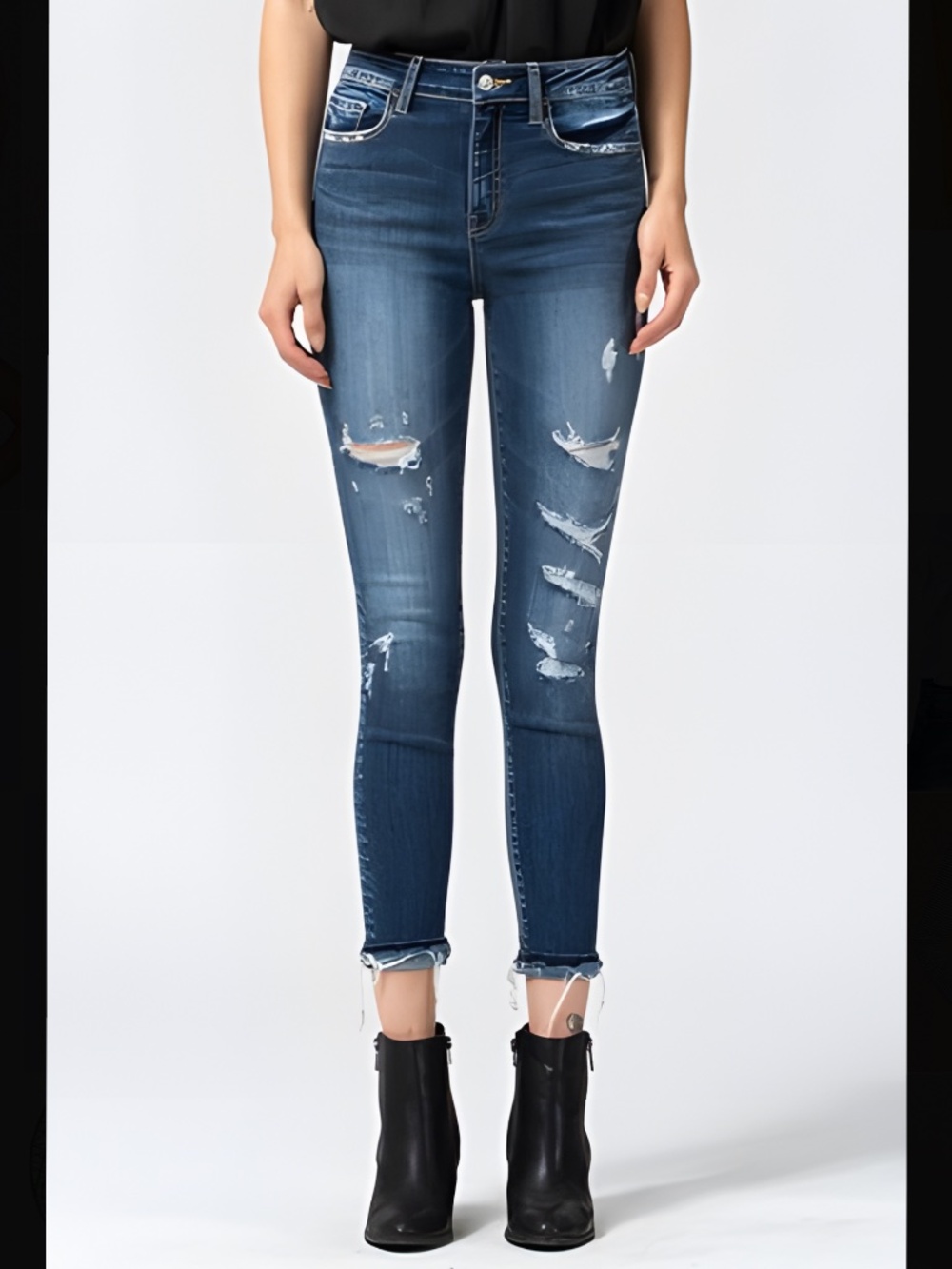 Vervet Haylie High Rise Distressed Reversed Fray Hem Detail Crop Skinny Jeans